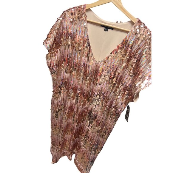 Boston Proper NWT Pink Sparkle Sequin Short Sleeve Shift Dress - Picture 4 of 9